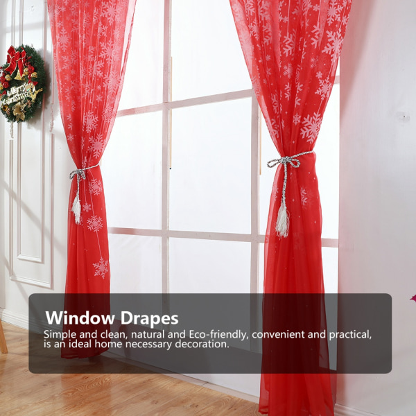Snefnugmønster gennemsigtigt trykt vinduesgardin Voile gennemsigtige paneler til soveværelse stueRød