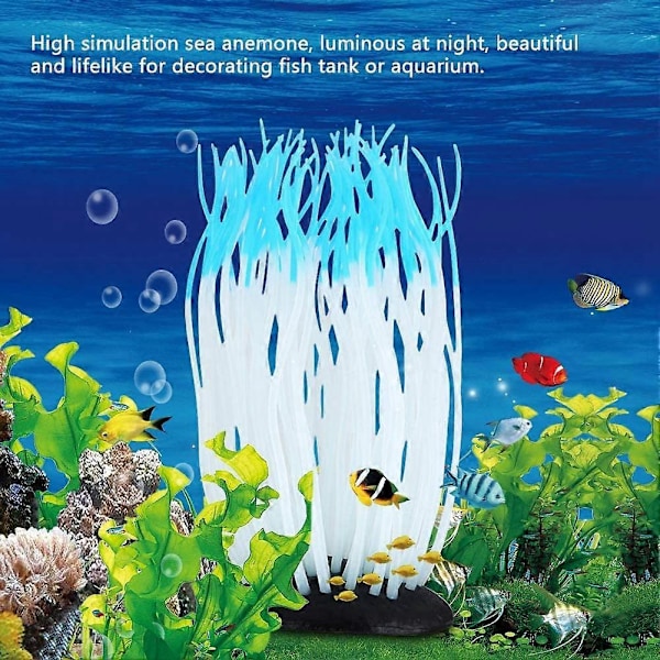Akvarium Ornament, Simulation Kunstig Silikone Søanemone Lysende Søanemone Koraldekoration til Akvarium Ferskvand Saltvand (Blå)