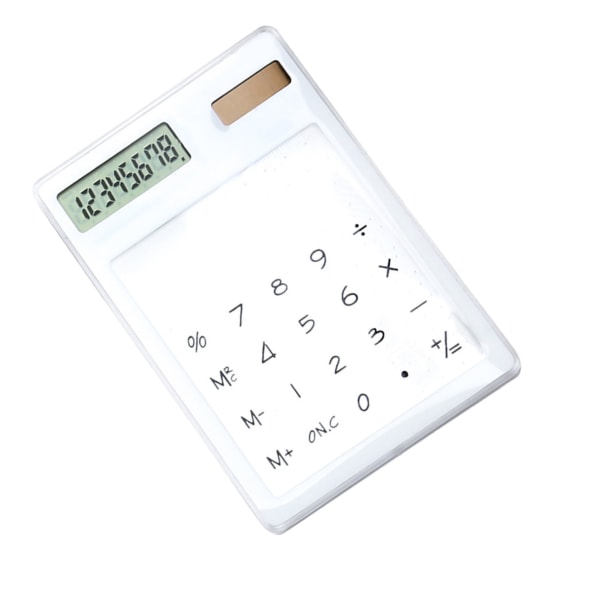 Solar Powered Lommeregner Touch Screen 8-cifret LCD Display Bærbar Transparent Lommeregner til Office School Home Hvid