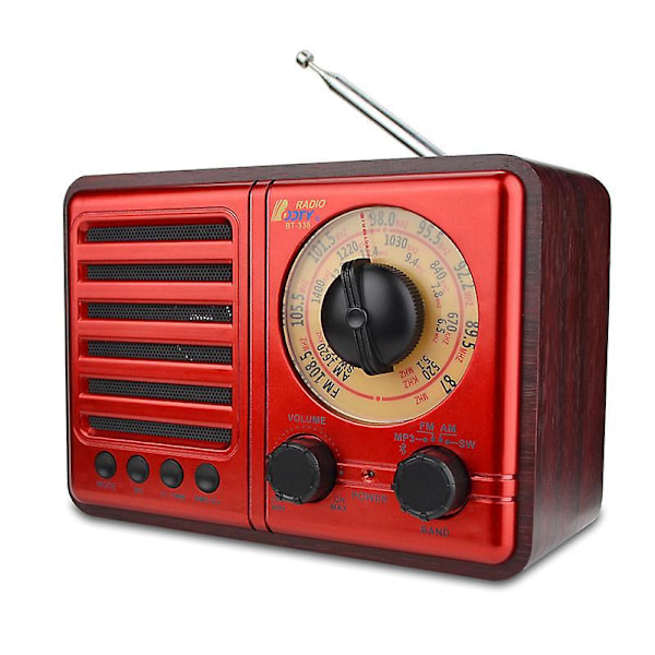 Kannettava radio, paristoilla toimiva radio erittäin suurella viritysnapalla (punainen)