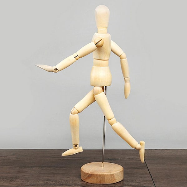 Tegnemodell i tre, menneskelig modell for tegning og maling 13 cm kunstnerisk modell med base og fleksibel kropp