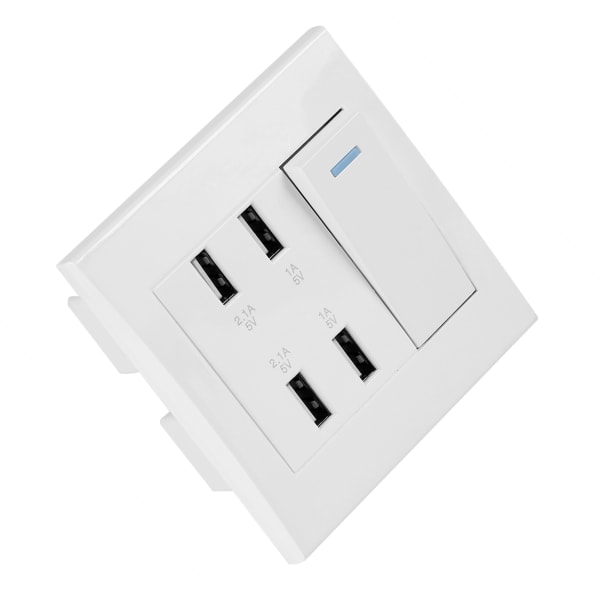 4 porter bryterkontroll 5V 2.1A/1A 4100mA USB veggmontert strømuttak Laderuttak (220~250V)