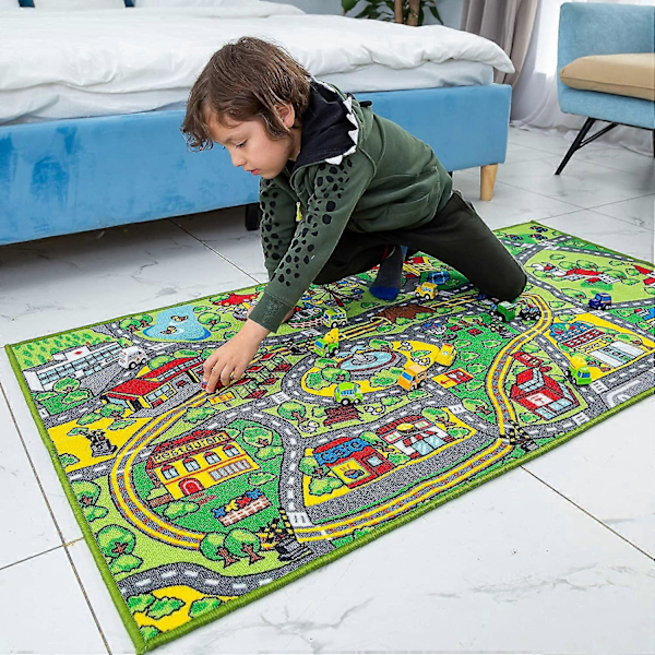 Børneværelse 80x150cm til børn fra 3 år, legetæppe gade børnetæppe, biltæppe unge piger til soveværelse & legerum