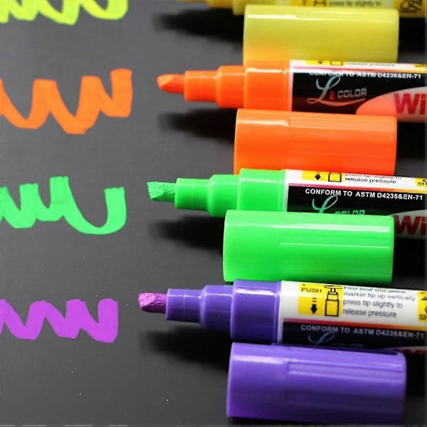 8 stk. Kridtmarkør Pen Tusser til Whiteboard 6mm Reversibel Rund & Mejselspids Fluorescerende Markører Overstregningstusser