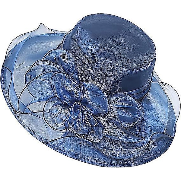 Elegant Blå Organza Chapel Hat för Kvinnor - Perfekt för Bröllop och Solskydd