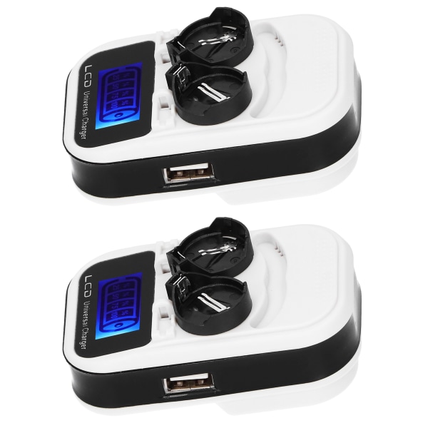 2 stk. LCD-knapbatterioplader til LIR2016 LIR2025 LIR2032 ML2016 ML2025 ML2032 CR2032 EU-stik 100‑240V
