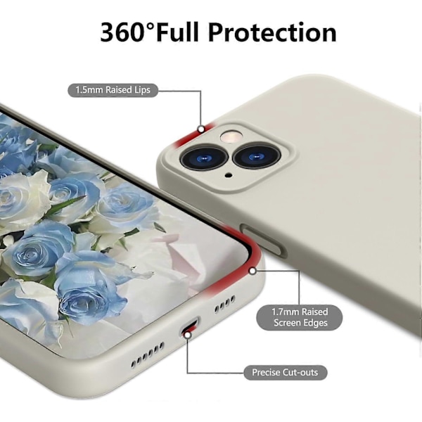 Flytende Silikon Deksel, Full Kropps Beskyttende Dekket Gel Gummi Slank Støtsikkert Deksel med Mikrofiberfôr Telefondeksel, for iPhone 15 Case6.1 tommer