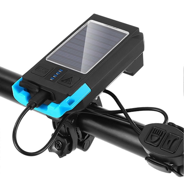 Aurinkokenno-USB ladattava polkupyörän etuvalo vedenpitävä polkupyörän taskulamppu yöajovalo äänimerkillä - SZCN Sininen
