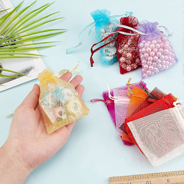 100 kpl Organza Korulahjapusseja Nauhoilla Sekavärisiä, 7x9cm