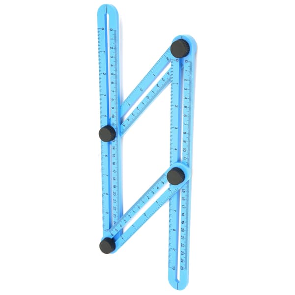 4-sidede linealer, blå, multi-vinkel guide, skabelon, plastmåleværktøj, 25 cm