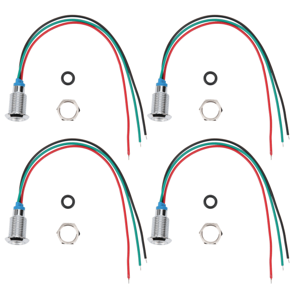 4 sarjaa esijohdotetut pyöreät LEDit vedenpitävät metalliset 2-väriset valot yhteisanodi 3-6V 10mm (punainen ja vihreä)