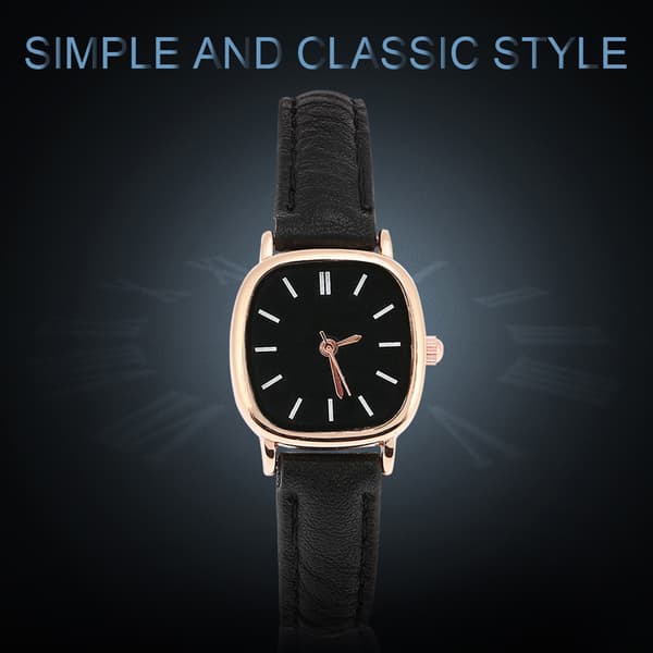 Dame Analog Quartz Ur PU Rem Legering Urkasse Dame Armbåndsur (Sort Rem Sort Urskive)