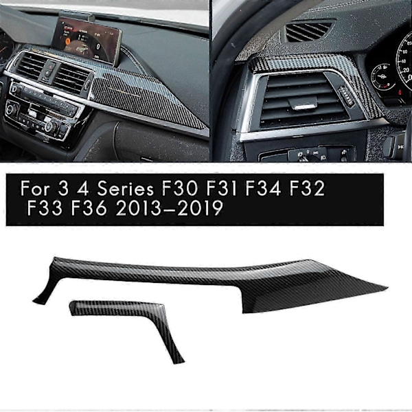 Kompatibel med - 3 4-serie F30 F31 F32 F34 2013-2019 Kolfiber Central Instrumentbräda List Trim+Vänster Utloppsskydd