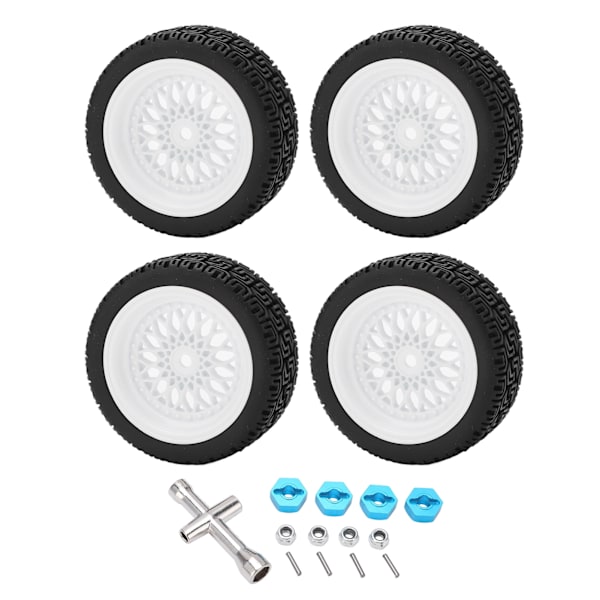 4 kpl 1/10 RC-kumiset, korkea kulutuskestävyys, hyvä pito, vakaa RC-kumipyöräsarja 1/10 RC-autoille, valkoinen