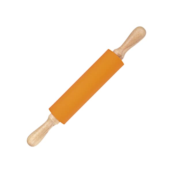 Forlenget kjevle i silikon med solid trehåndtak, non-stick overflate, bakeverktøy, oransje