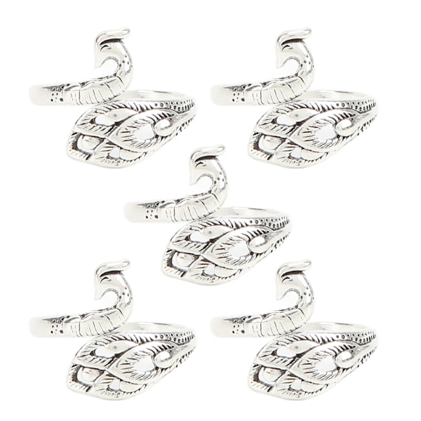 5 st virkade ringar silver påfågelform unik öppen design rostbeständig lätt vikt stickningsöglor