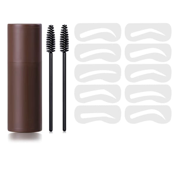 Ögonbrynsstämpelkit 10 schabloner 2 borstar Ögonbrynsmakeup-puder för hårfäste Ansiktskontur Brun