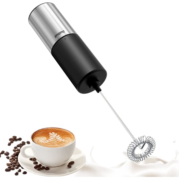 Elektrisk melkeskummer, håndholdt elektrisk skummer, visp, rustfritt stål mikser for cappuccino, bulletproof kaffe, latte, frappe, matcha