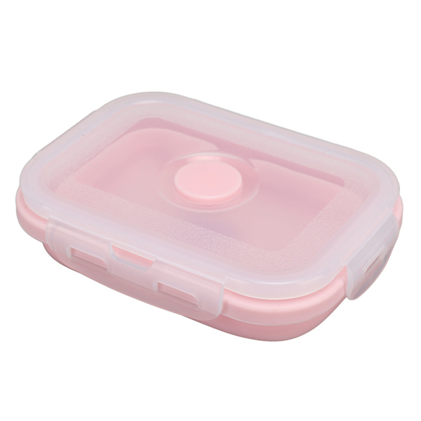 Hopfällbar silikonmatbehållare, temperaturbeständig, mikrovågsugnssäker lunchlåda, miljövänlig Bento-låda, 1200 ml, rosa