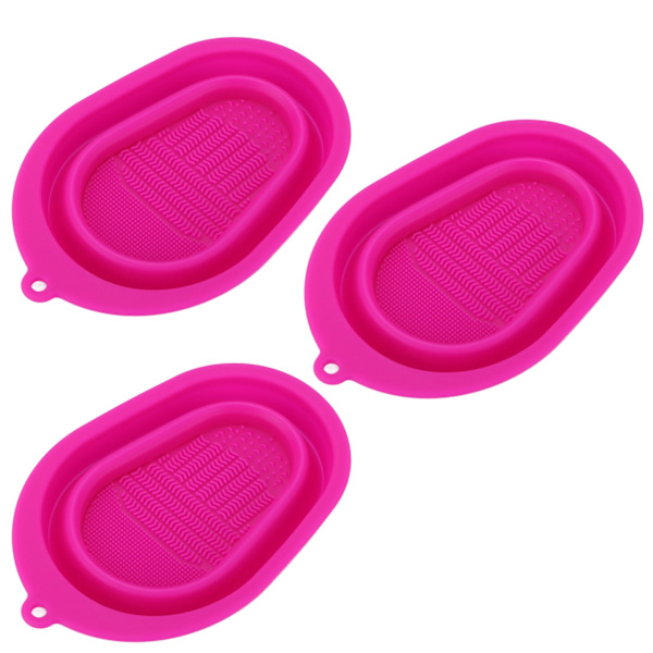 3 stk Silikonsminkebørste Rengjøringsskrubb Matte Bærbar Foldbar Sminkebørste Rengjøringsskål Rose Red