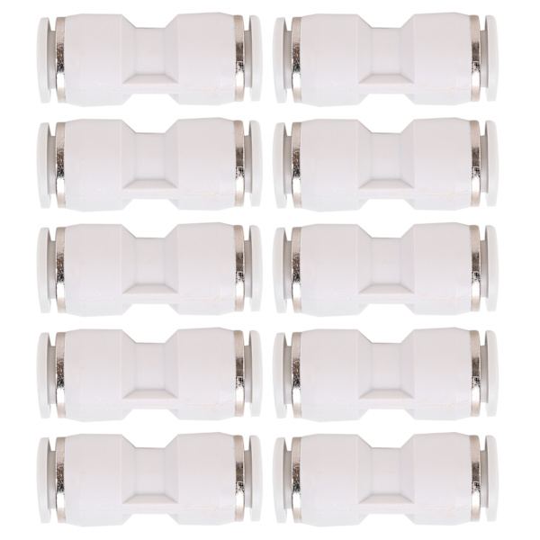 10 stk. lige trykforbindelser luftslange hurtigudløsning pneumatiske rør fittings hvid PU-10