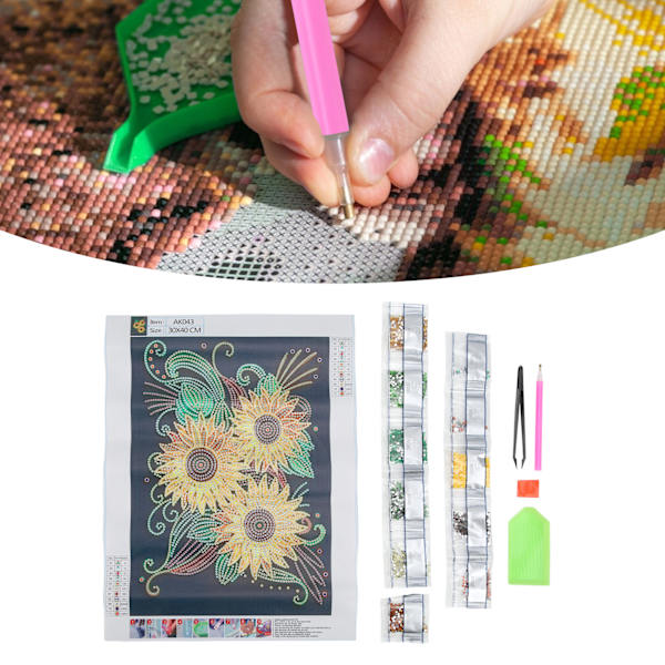 Shiny Sunflower Rhinestone Painting Kit - DIY Home Wall Decoration 5D Art (30x40cm)