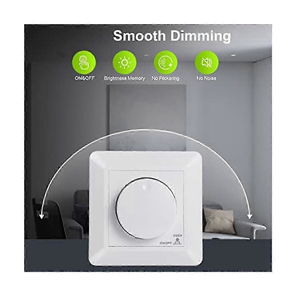 LED Lysdæmperkontakt, planmonteret lysdæmper kompatibel med dæmpbar LED og halogen, 5-300 W lysdæmperkontakt LED, fasekontrol lysdæmper