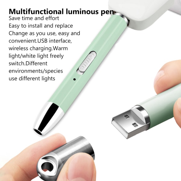 USB uppladdningsbar diamond painting med ljushuvud - DIY-hantverksverktyg och korsstygnstillbehör (Matcha Green)