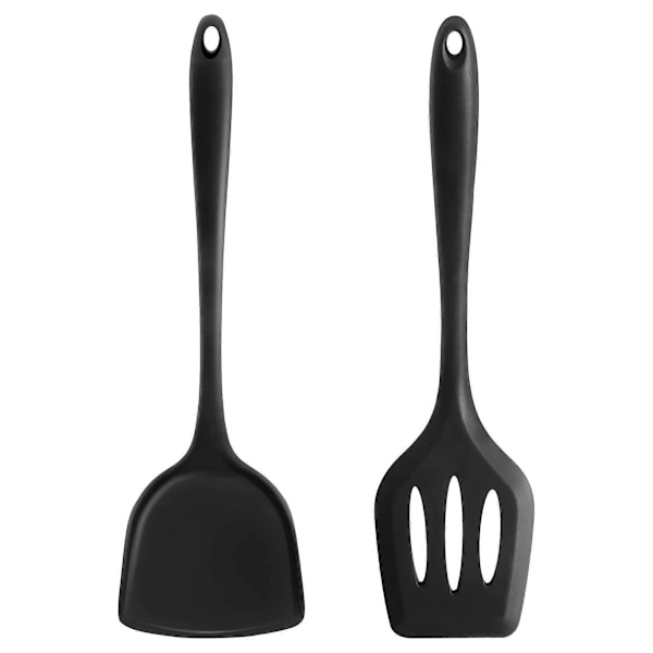 Silikonspatel - 2 st Värmebeständiga Spatelset med Slitsar Köksredskap, Hög Värmebeständig Non-Stick Flexibel Stor Svart Silikonspatel