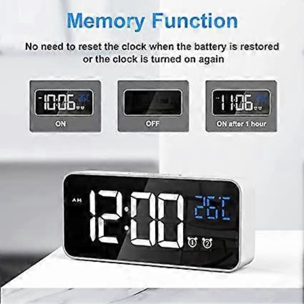 Väckarklocka, digital klocka med temperaturvisning, snooze, USB-driven uppladdningsbar klocka med dubbla alarm för sovrum, sängbord, kontor och resor