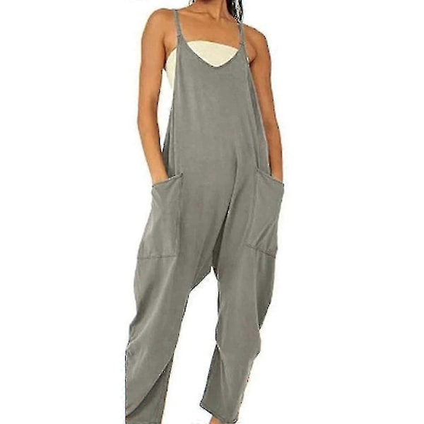 Dame Casual Oversized Overalls Harem Lange Smekke Bukser Dungarees Baggy Jumpsuit Mørk Grå XL