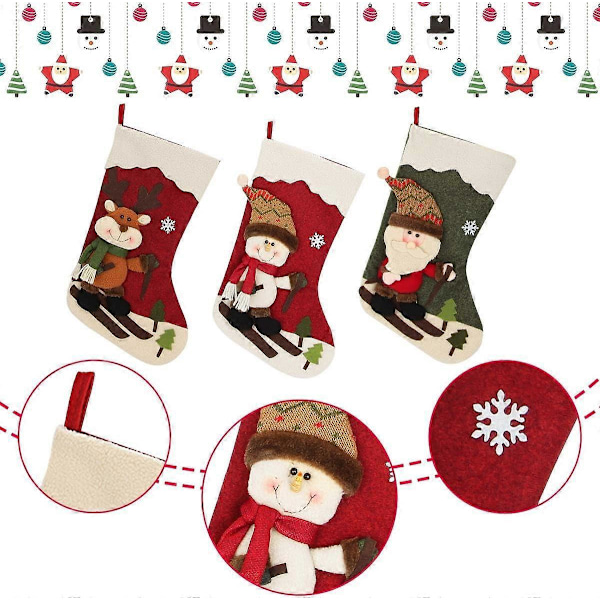 3-delars set julstrumpor 45,7 cm (ungefär), med 3D jultomte, snögubbe