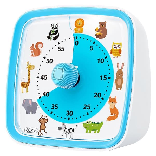 60-minutters visuel timer med natlys, nedtællingstimer, Pomodoro-timer med Blue Animals
