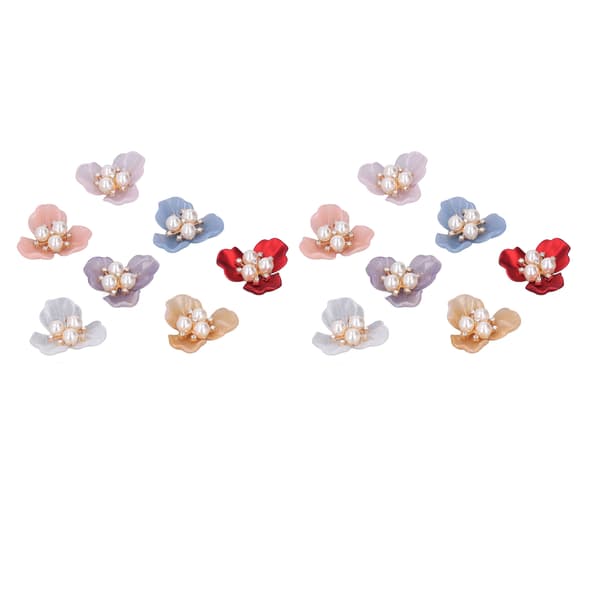 14 stk. perle-rhinestone-knapper DIY utsøkte fuskperleknapper med flat bakside, blomster-rhinestone for klesbrosjer