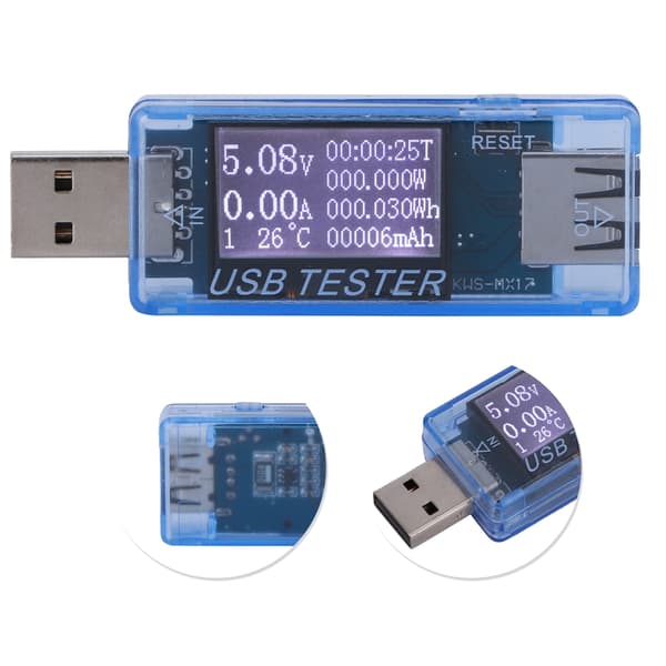 Tester Digital USB Spenning Strømmåler Voltmeter 8 I 1 Detektor 0‑5A 0‑150W 4‑30V Blå