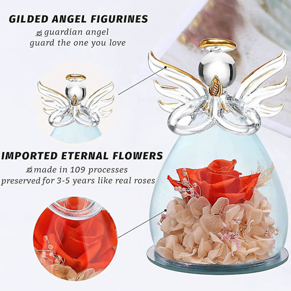 Glasengelstatue med smukke lilla blomster - Perfekt mors dags- eller fødselsdagsgave til mor 4.3X2.9in Engel Orange