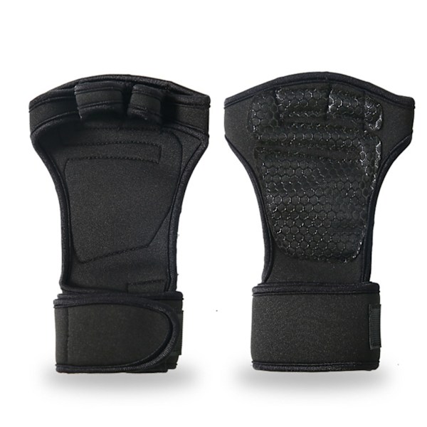 Håndvægtløftningshandsker Anti-Slip Fitness Træningshandsker Halv Finger Længde Forlænget Viklet Håndled Beskyttelseshandsker Sort XL