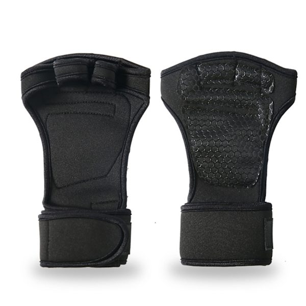 Hantelhandskar med halkskydd, halkskyddshandskar för fitnessövningar, halva fingrar, förlängda handledsskyddshandskar, svarta, XL