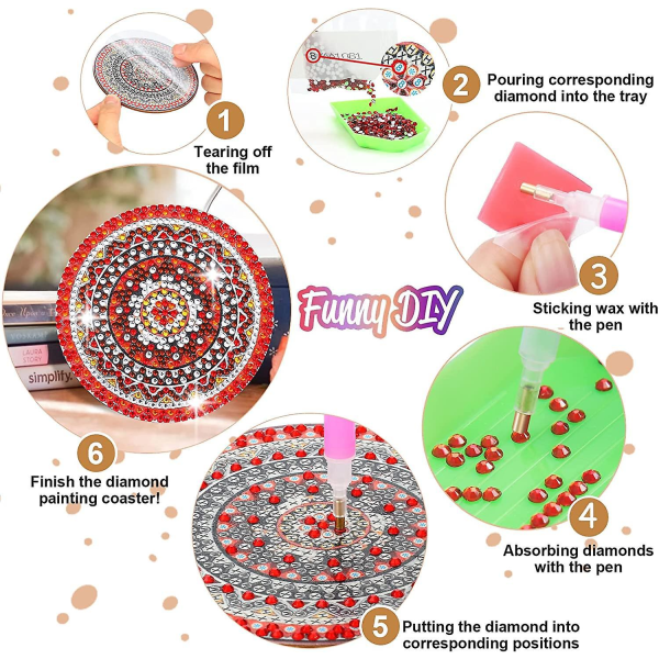 Diamantmålning Underlägg Set med Stativ - DIY Mandala Design för Vuxna