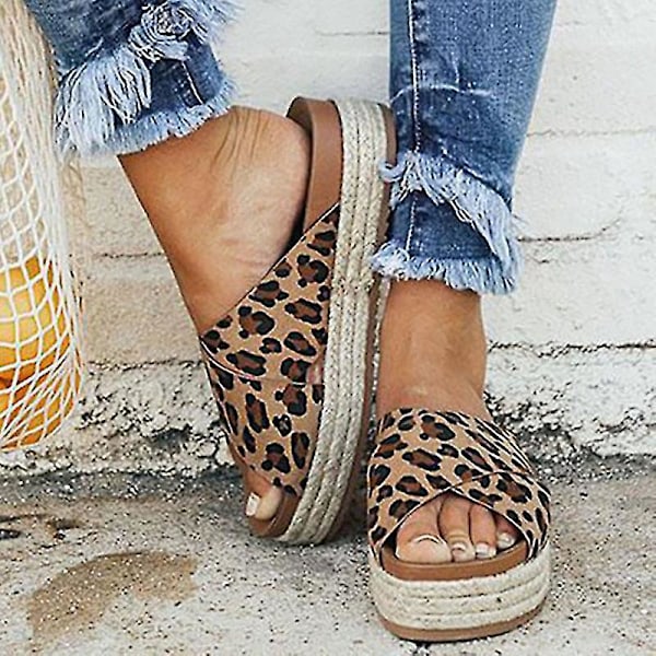 Cross Chunky Platform Leopard Espadrilles Sandaler EU 43