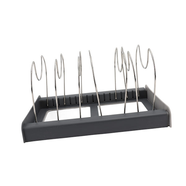 Utvidbar gryte- og panneorganiseringsstativ Kjøkkenskap Pantry Bakeware Holder Hyller Lokk med 7 skillevegger