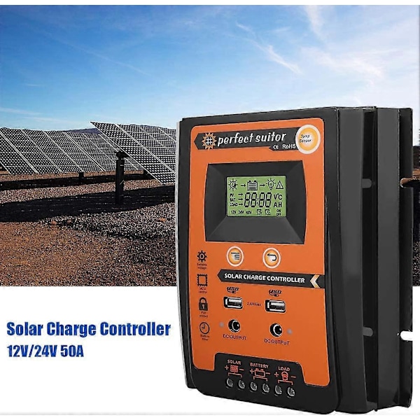 Solar Charge Controller Solpanel Batteri Regulator Dobbelt USB LCD Display 12V/24V 30A50A MPPT(50A)