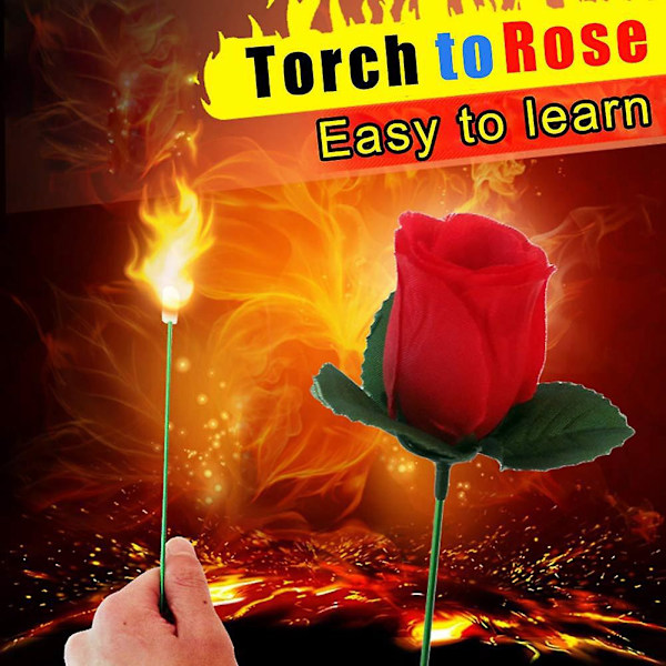 Fire Magic Torch til Roseblomst-Triks Profesjonelle Magikerrekvisitter Mentalisme for Bryllup Gateforestillinger