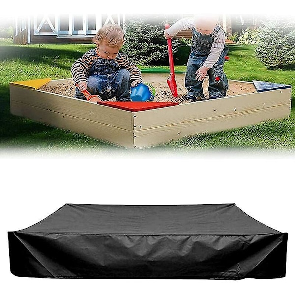 Dammtätt Sandlådeskydd med Dragsko, Fyrkantig Presenning av Oxfordtyg för Sandlåda, Pool, Trädgård eller Gård (Svart, 150*150cm) 290g
