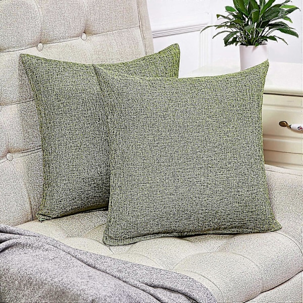 Sæt med 2 Grønne Pudebetræk Rustikke Linned Dekorativt Firkantet Pyntepudebetræk 50x50 cm til Sofa Couch Dekoration
