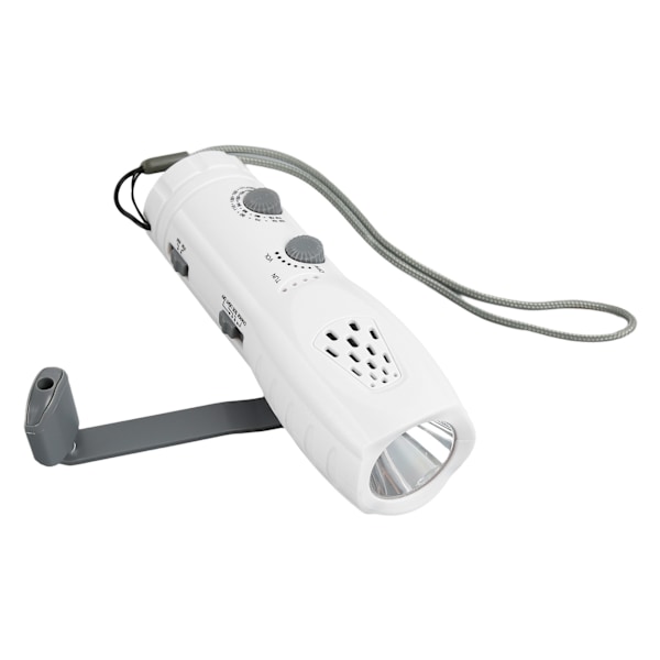 Handvev ficklampa radio bärbar multifunktionell support AM FM SOS larm ficklampa radio för hem utomhus vit