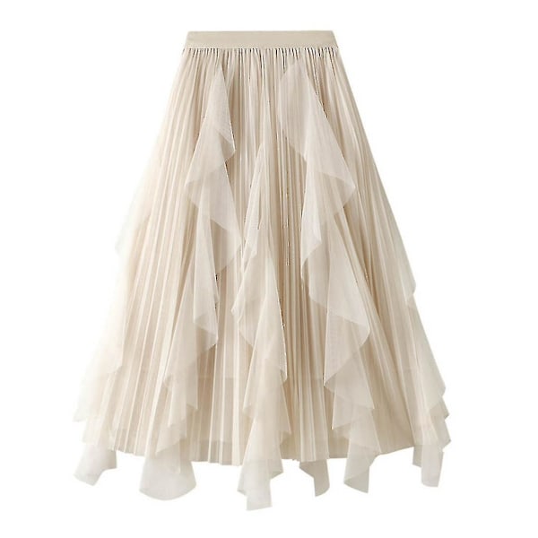 Ruffle Tutu Long Swing Skirt for Women - Beige