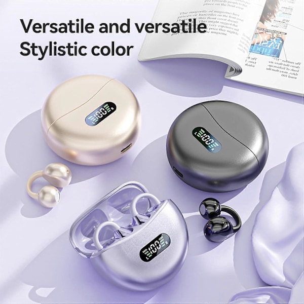 (Violetti) Avokorva-kuulokkeet Langattomat nappikuulokkeet Bluetooth 5.4 Urheilukuulokkeet Langaton latauskotelo ja LED-tehonäyttö Vedenpitävät kuntoilukuulokkeet