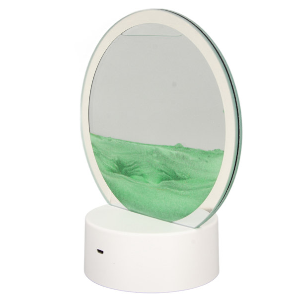 Moving Sand Art Rund ramme 3D Transparent Glas Batteri USB Powered Lights Dynamisk Sand Picture til Family Office Cafe Grøn
