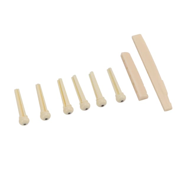 Folkegitar Mutter Sadel ABS med 6 stk. Brostift Instrument Tilbehørssett Kit for Utskifting
